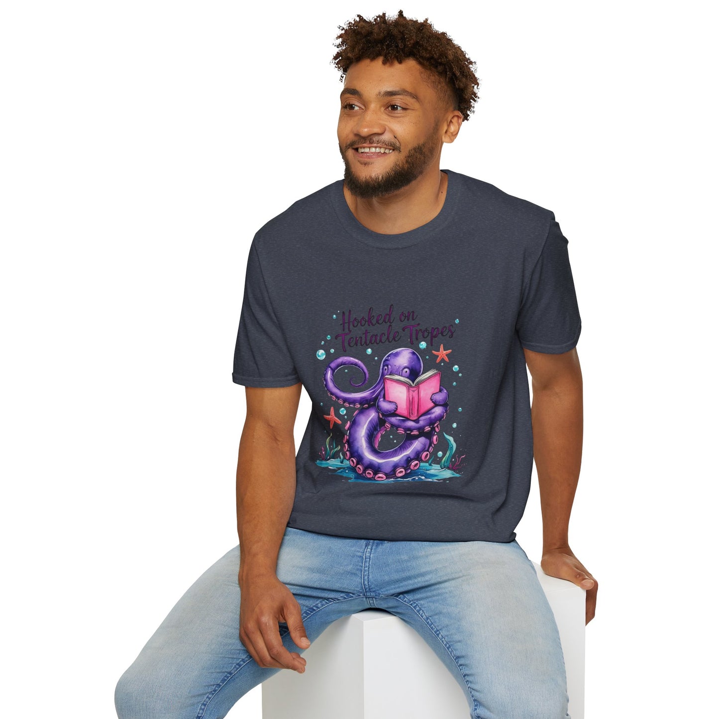 Hooked on Tentacle Tropes T-Shirt, Softstyle Tee for Book Lovers, Ocean-Themed Apparel, Gift for Readers, Monster Lovers Gift