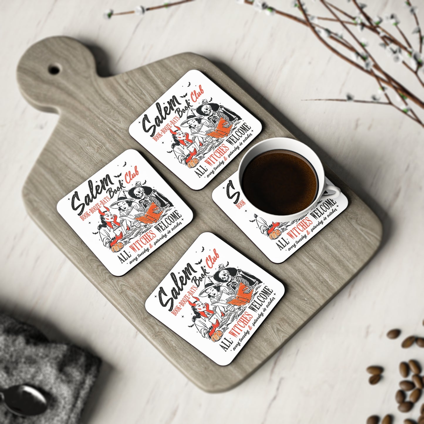 Salem Witches Club Coasters, Halloween Decor, Witchy Home Accessories, Book Club Coasters, Unique Gift for Witches