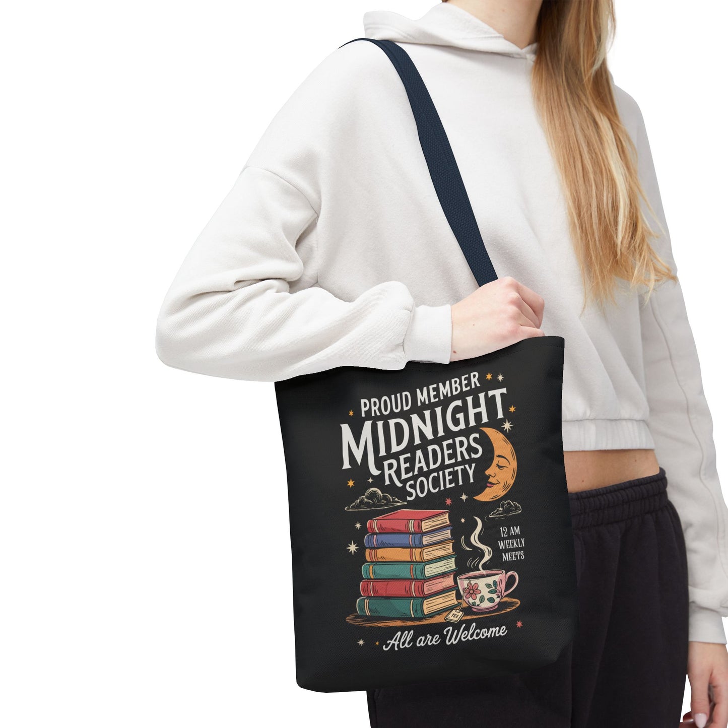 Midnight Readers Society Tote Bag – Perfect for Book Lovers, Gifts for Readers, Library Carryall, Reading Essentials, Literary Tote