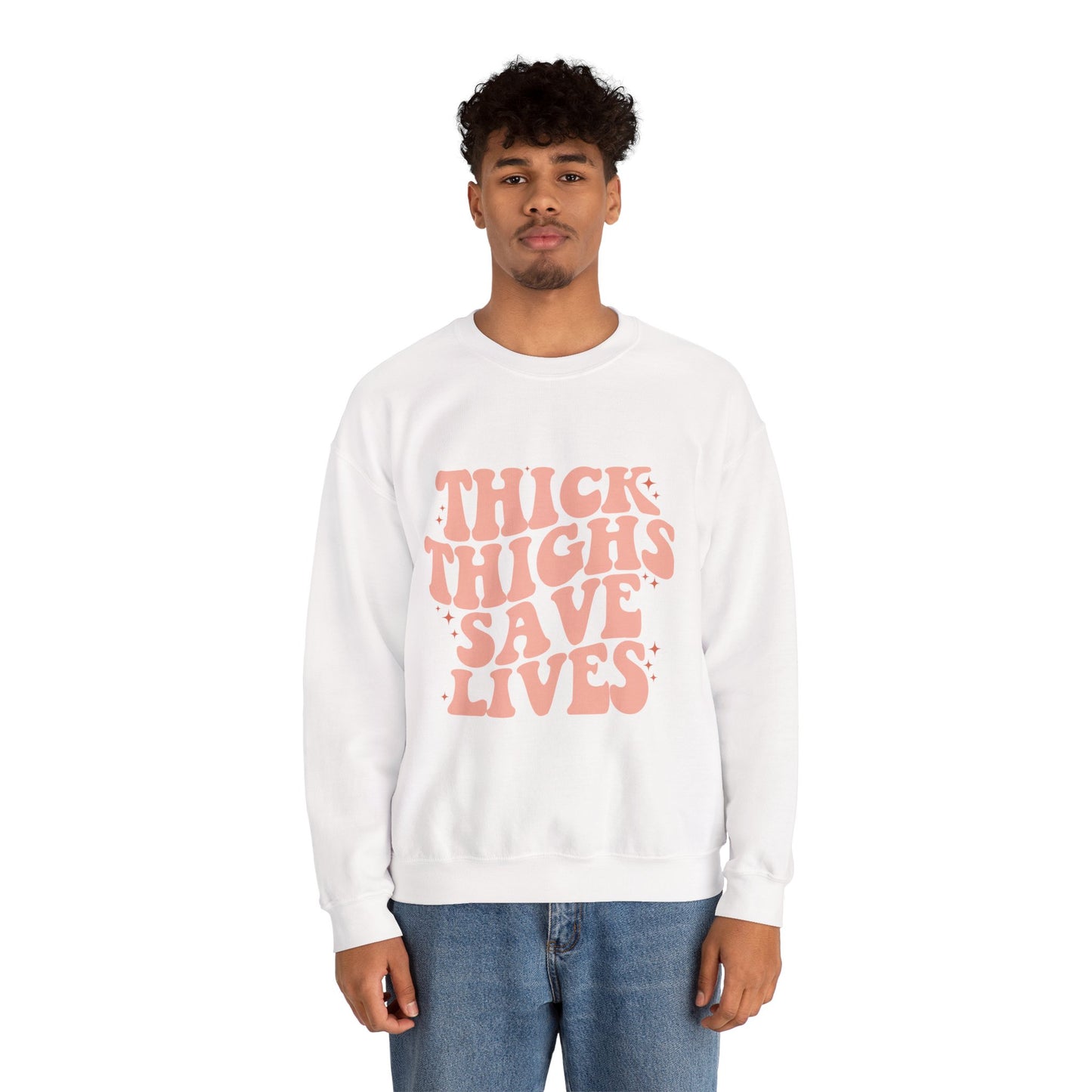 Thick Thighs Save Lives Sweatshirt, Cute Casual Sweatshirt, Gift for Her, Cozy Unisex Crewneck, Trendy Apparel, Comfortable Fashion