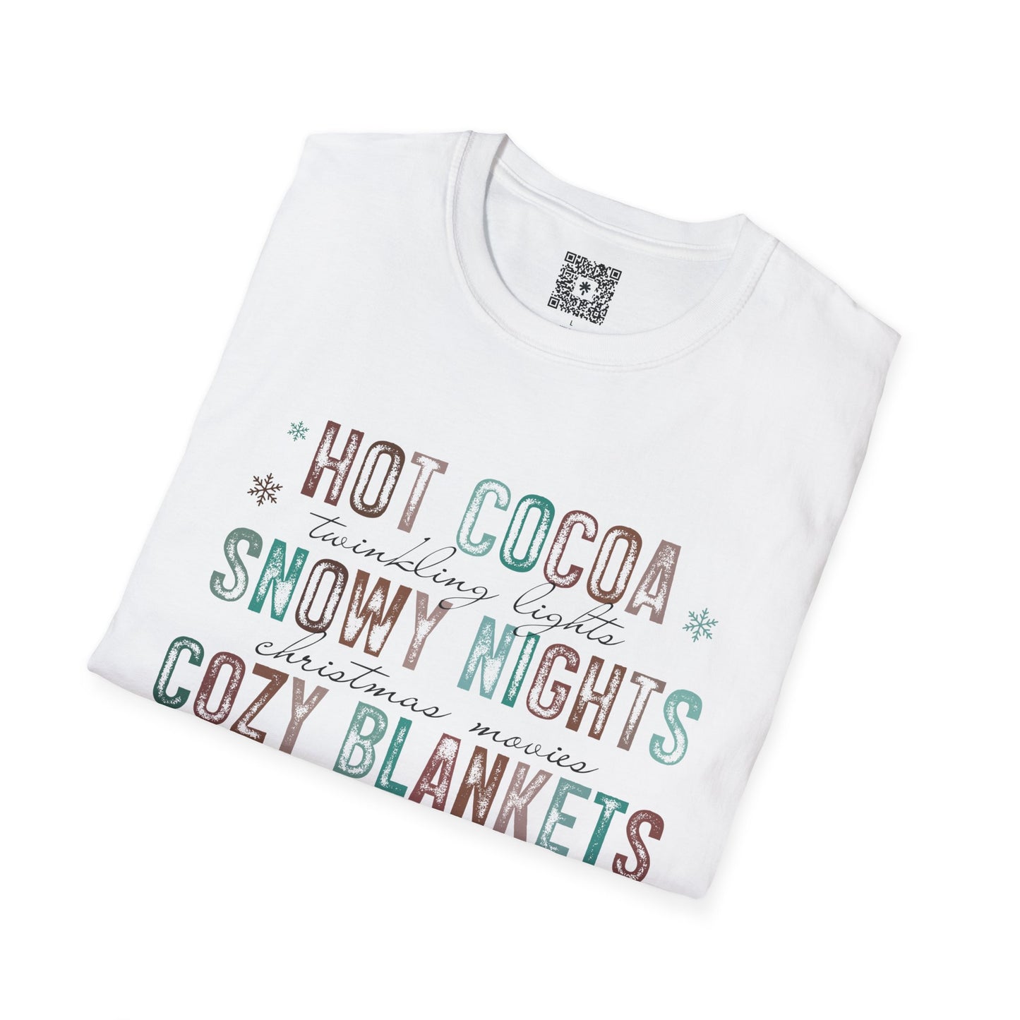 Cozy Winter Vibes T-Shirt — "Hot Cocoa, Snowy Nights, Cozy Blankets, Warm Hugs"