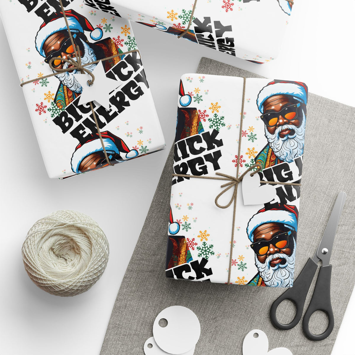 Big Nick Energy Gift Wrap | Black Santa Christmas Wrapping Paper | Funny Holiday Gift Wrap | Matte or Glossy Finish