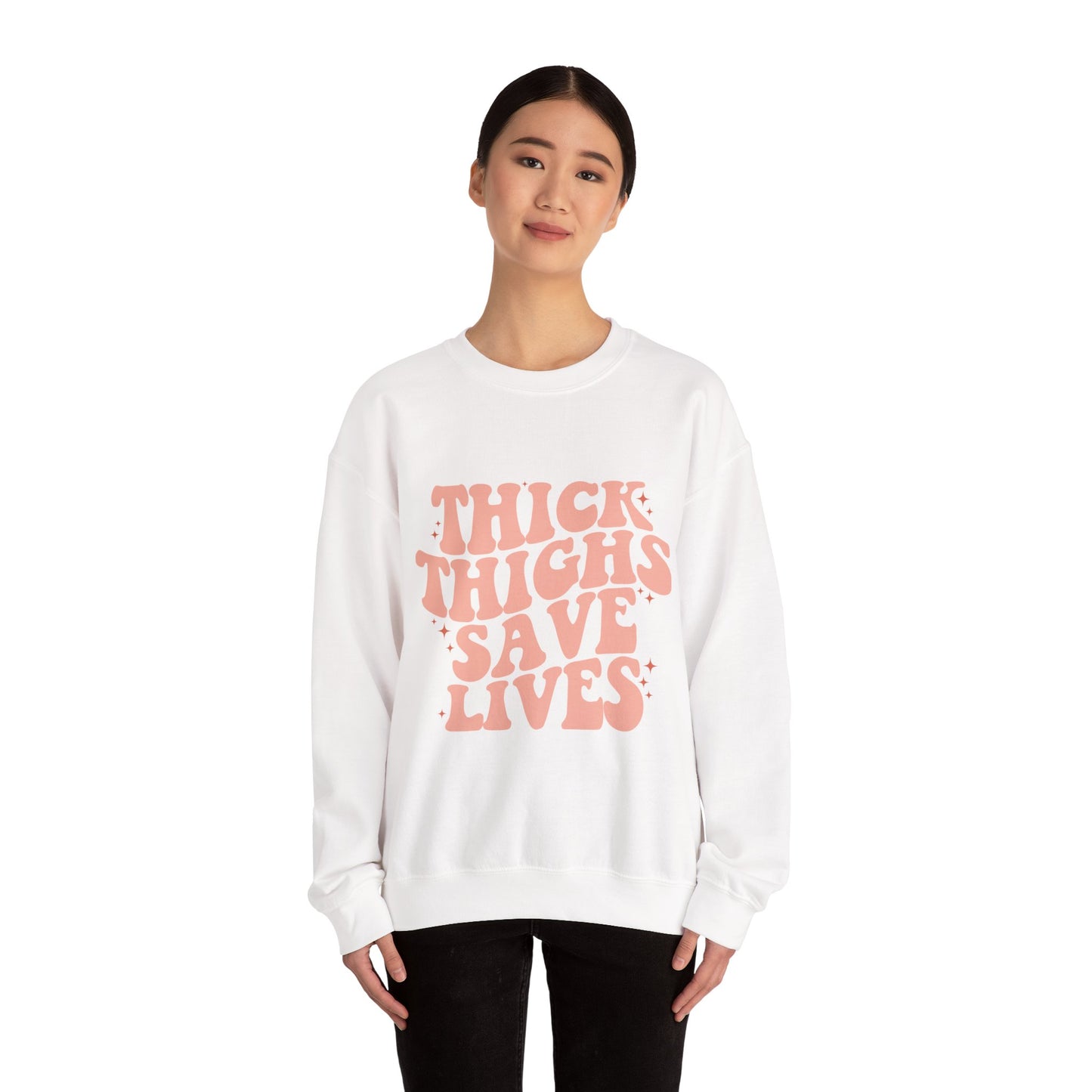 Thick Thighs Save Lives Sweatshirt, Cute Casual Sweatshirt, Gift for Her, Cozy Unisex Crewneck, Trendy Apparel, Comfortable Fashion
