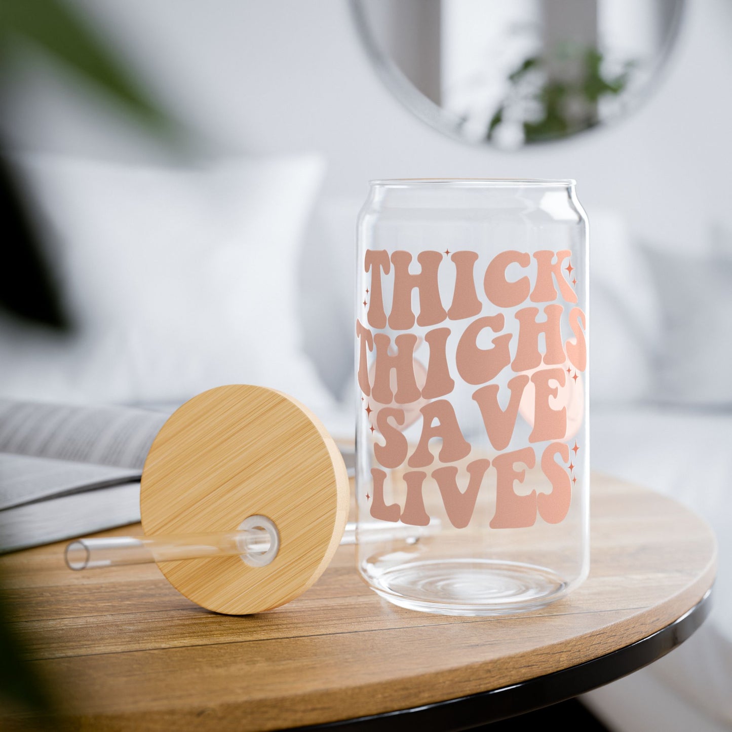 Trendy Sipper Glass with Bamboo Lid, Eco-Friendly Drinkware, Personalized Glasses, Perfect for Parties, Yoga, Gifts, Inspirational Quotes