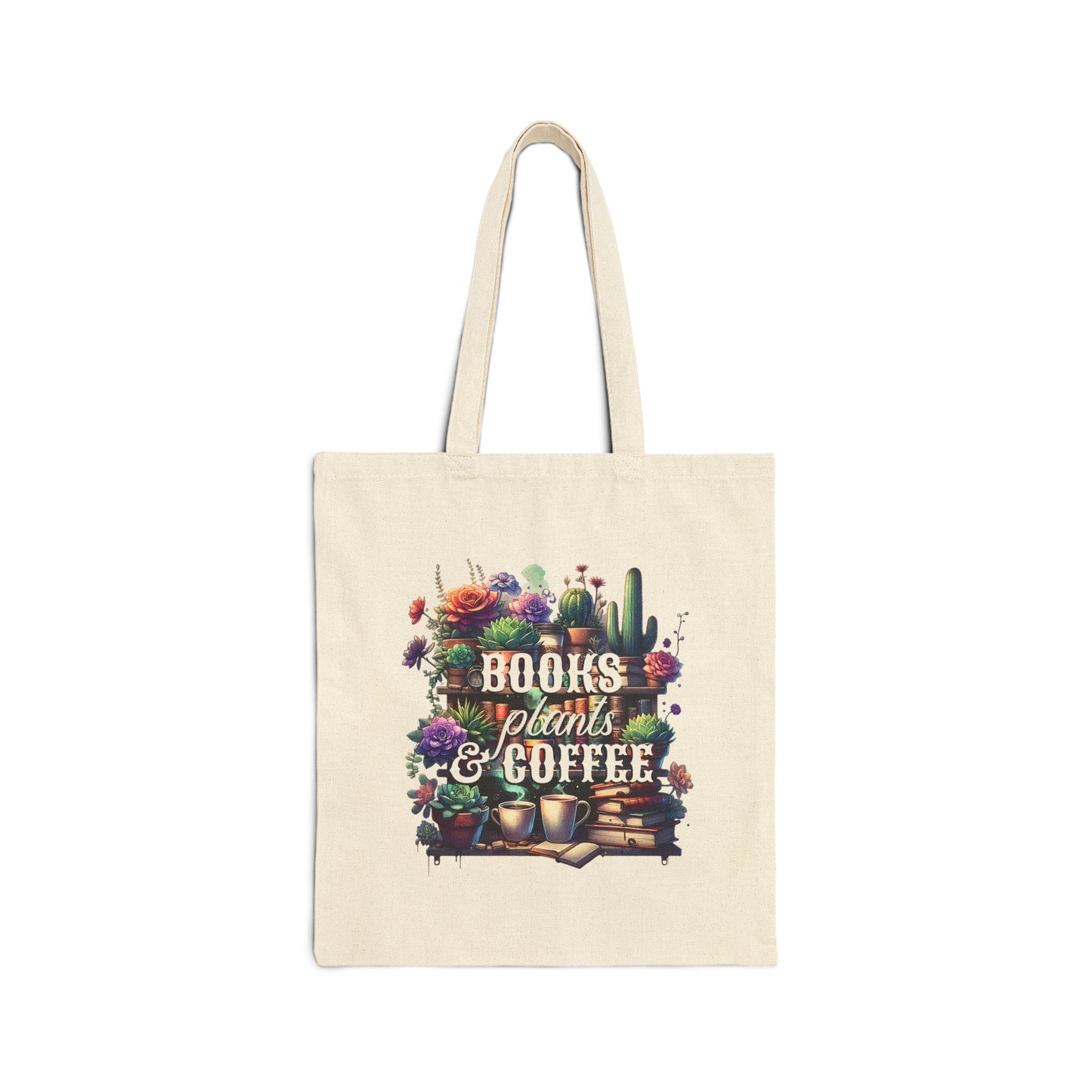 Books, Plants & Coffee Boho Tote Bag | Eco-Friendly Canvas Carryall | Gift for Book Lovers, Plant Moms, Coffee Enthusiasts