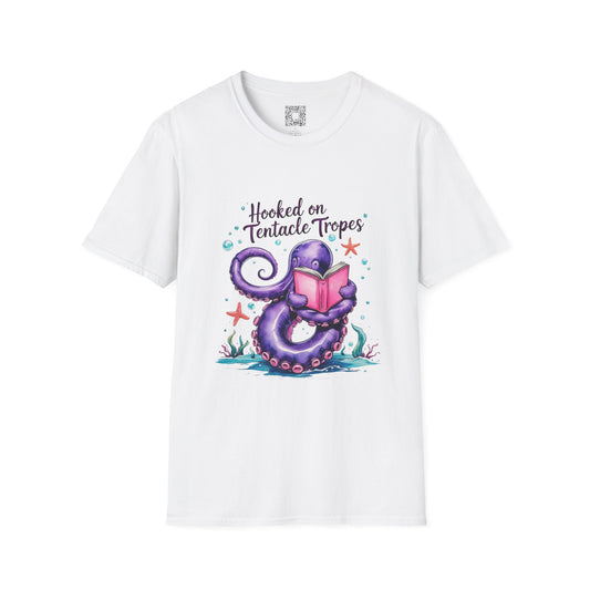 Hooked on Tentacle Tropes T-Shirt, Softstyle Tee for Book Lovers, Ocean-Themed Apparel, Gift for Readers, Monster Lovers Gift