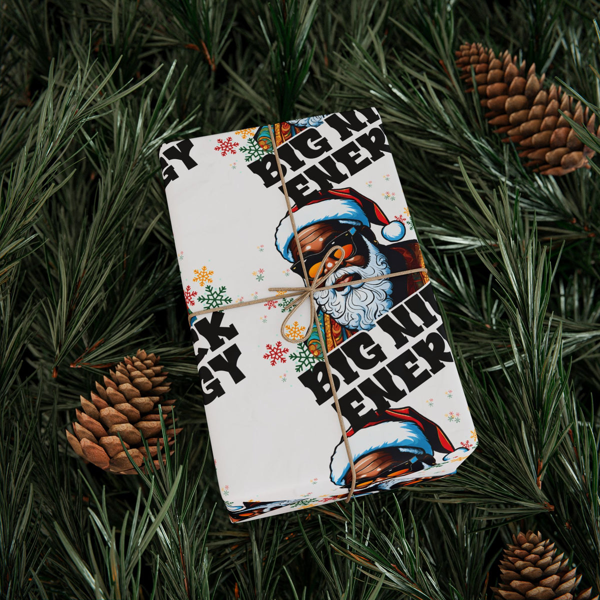 Big Nick Energy Gift Wrap | Black Santa Christmas Wrapping Paper | Funny Holiday Gift Wrap | Matte or Glossy Finish