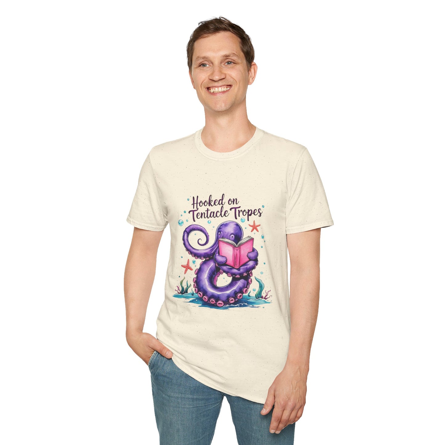 Hooked on Tentacle Tropes T-Shirt, Softstyle Tee for Book Lovers, Ocean-Themed Apparel, Gift for Readers, Monster Lovers Gift