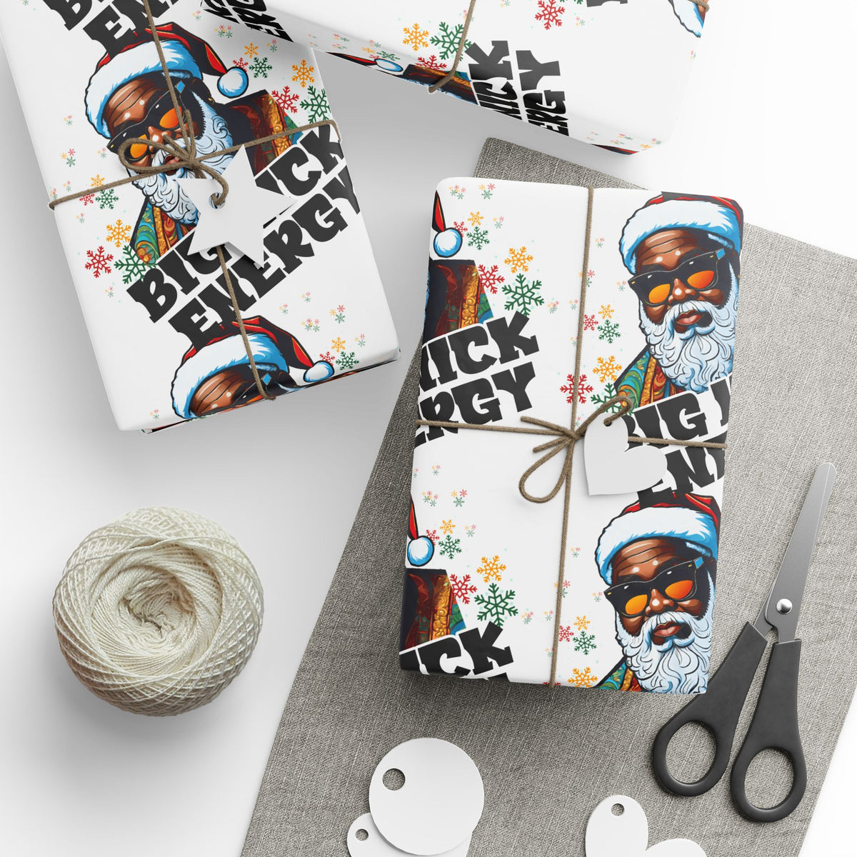 Big Nick Energy Gift Wrap | Black Santa Christmas Wrapping Paper | Funny Holiday Gift Wrap | Matte or Glossy Finish