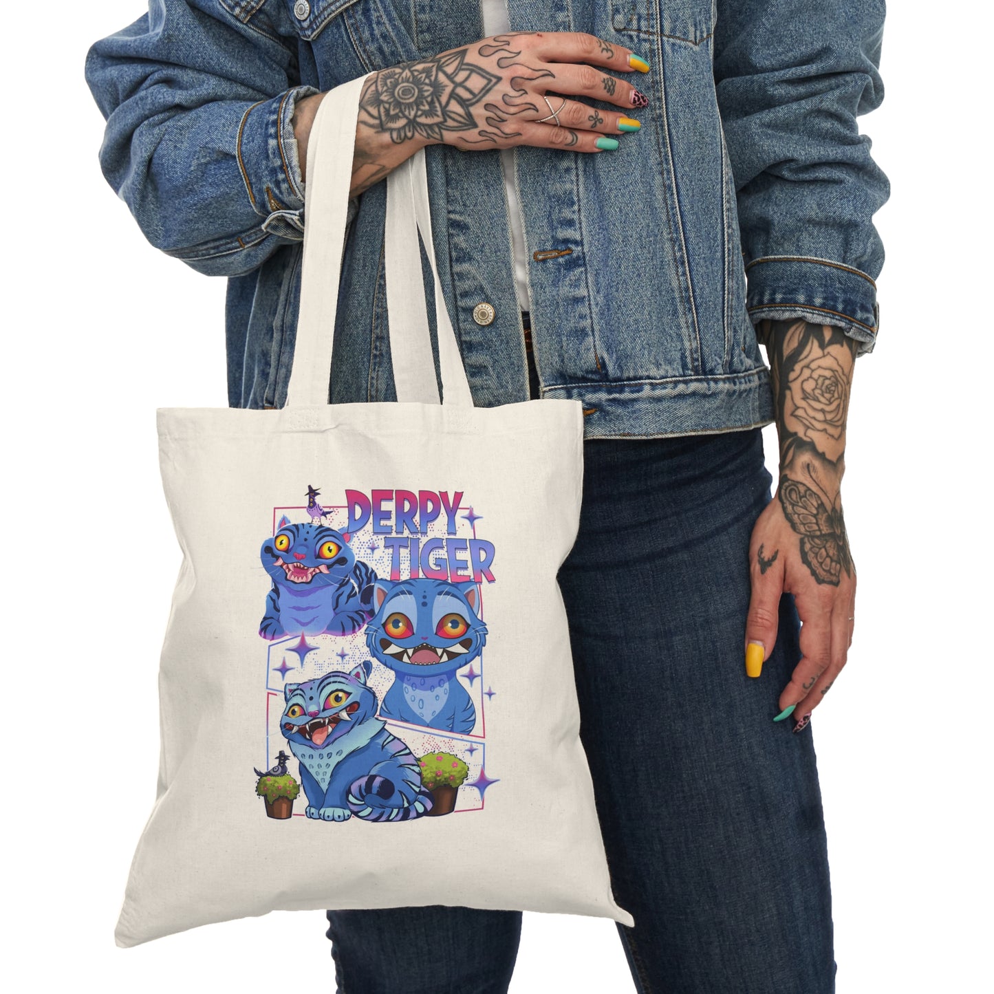 Derpy Tiger Cotton Tote Bag — Cute, Chaotic & Completely Irresistible