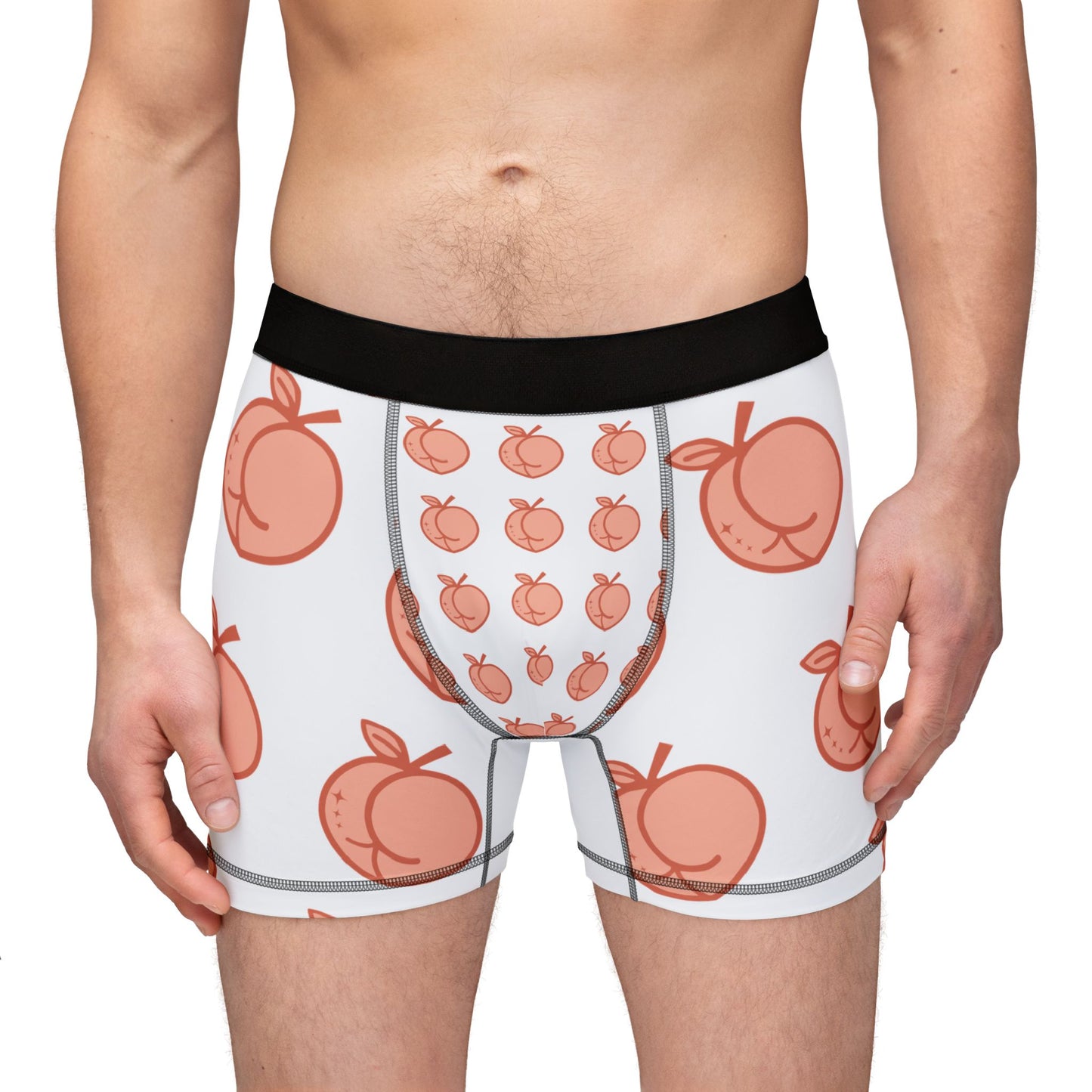 Playful Peach Print Men's Boxers, Fun Underwear Gift, Casual Comfort, Summer Wear, Unique Fashion Shorts
