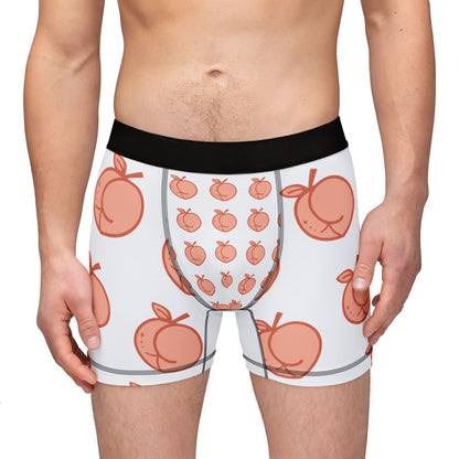 Playful Peach Print Men's Boxers, Fun Underwear Gift, Casual Comfort, Summer Wear, Unique Fashion Shorts