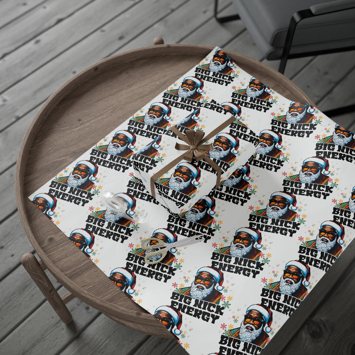 Big Nick Energy Gift Wrap | Black Santa Christmas Wrapping Paper | Funny Holiday Gift Wrap | Matte or Glossy Finish