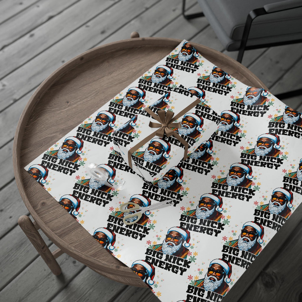 Big Nick Energy Gift Wrap | Black Santa Christmas Wrapping Paper | Funny Holiday Gift Wrap | Matte or Glossy Finish