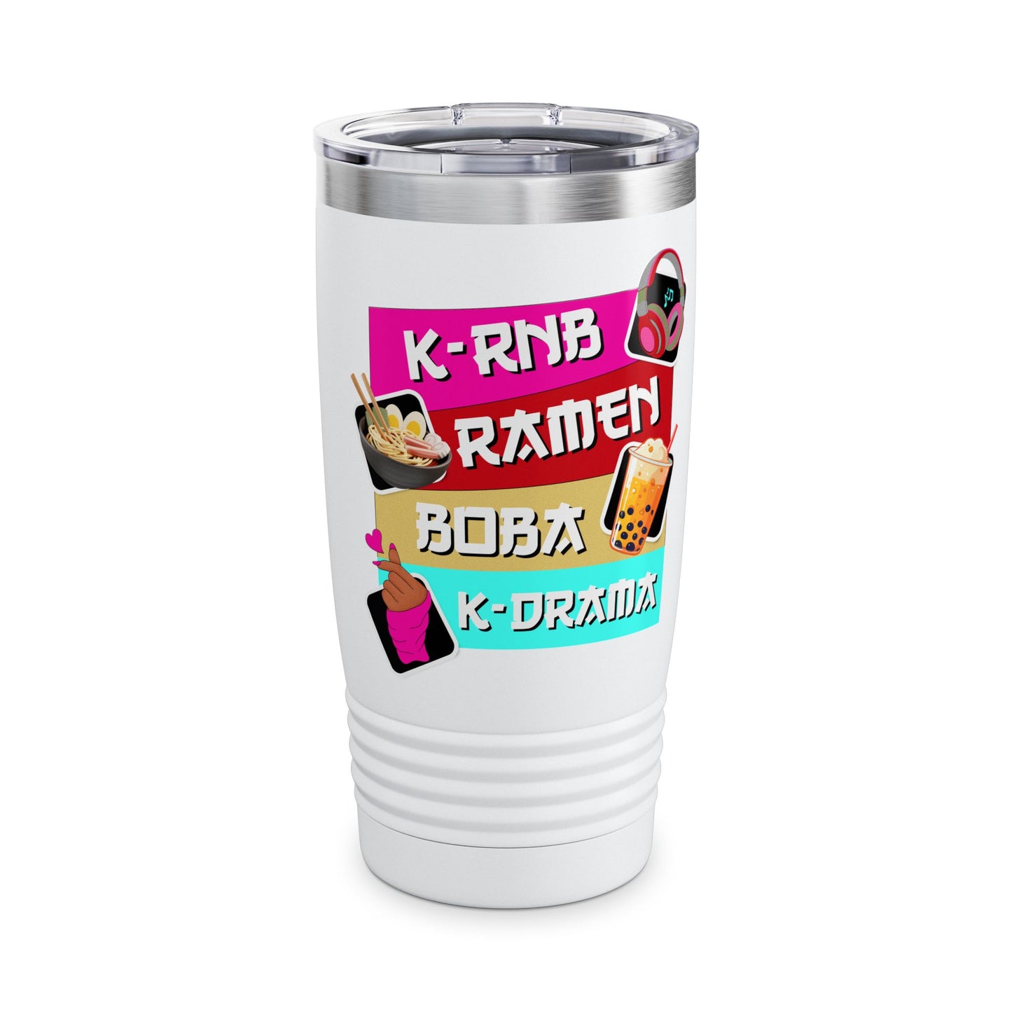 K-Drama K- RnB Lover's Ringneck Tumbler, 20oz | Cute Ramen & Boba Design | Gift for Foodies, Anime Fans, Home Decor, Travel Mug