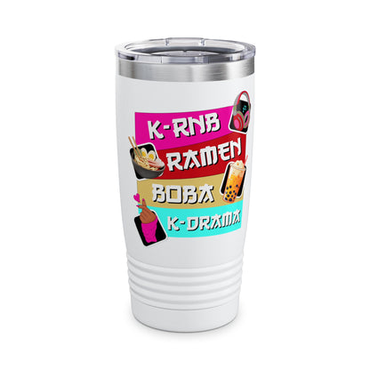 K-Drama K- RnB Lover's Ringneck Tumbler, 20oz | Cute Ramen & Boba Design | Gift for Foodies, Anime Fans, Home Decor, Travel Mug