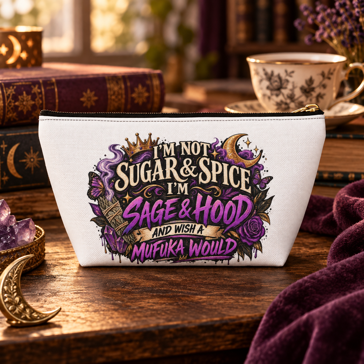 Sage & Hood Zipper Pouch | Witchy Makeup & Accessory Bag