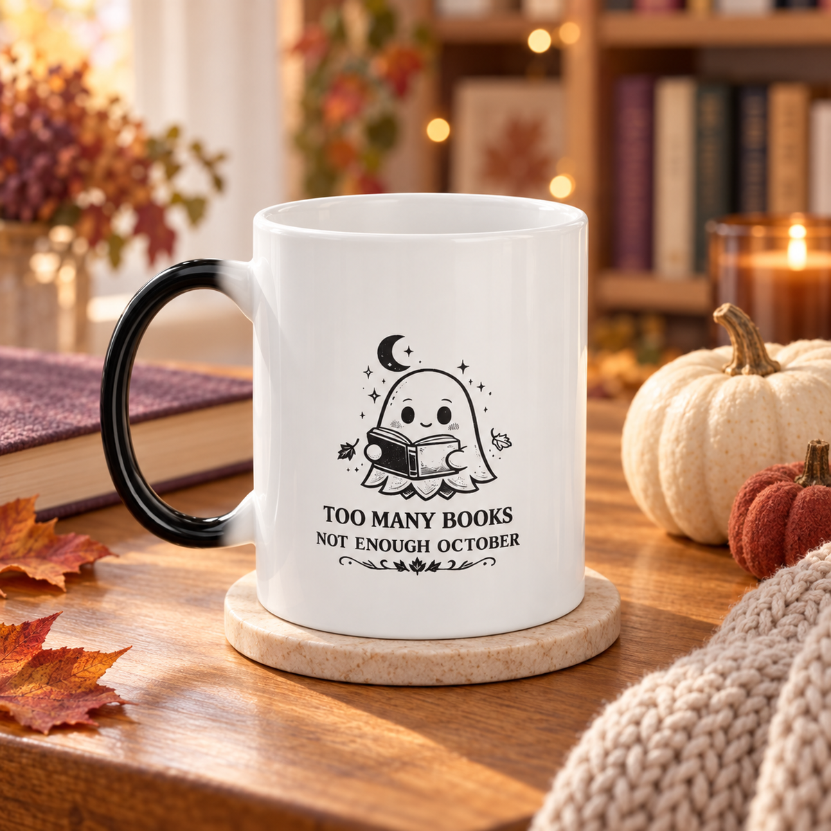 Too Many Books, Not Enough October 👻 Color-Changing Ghost Mug