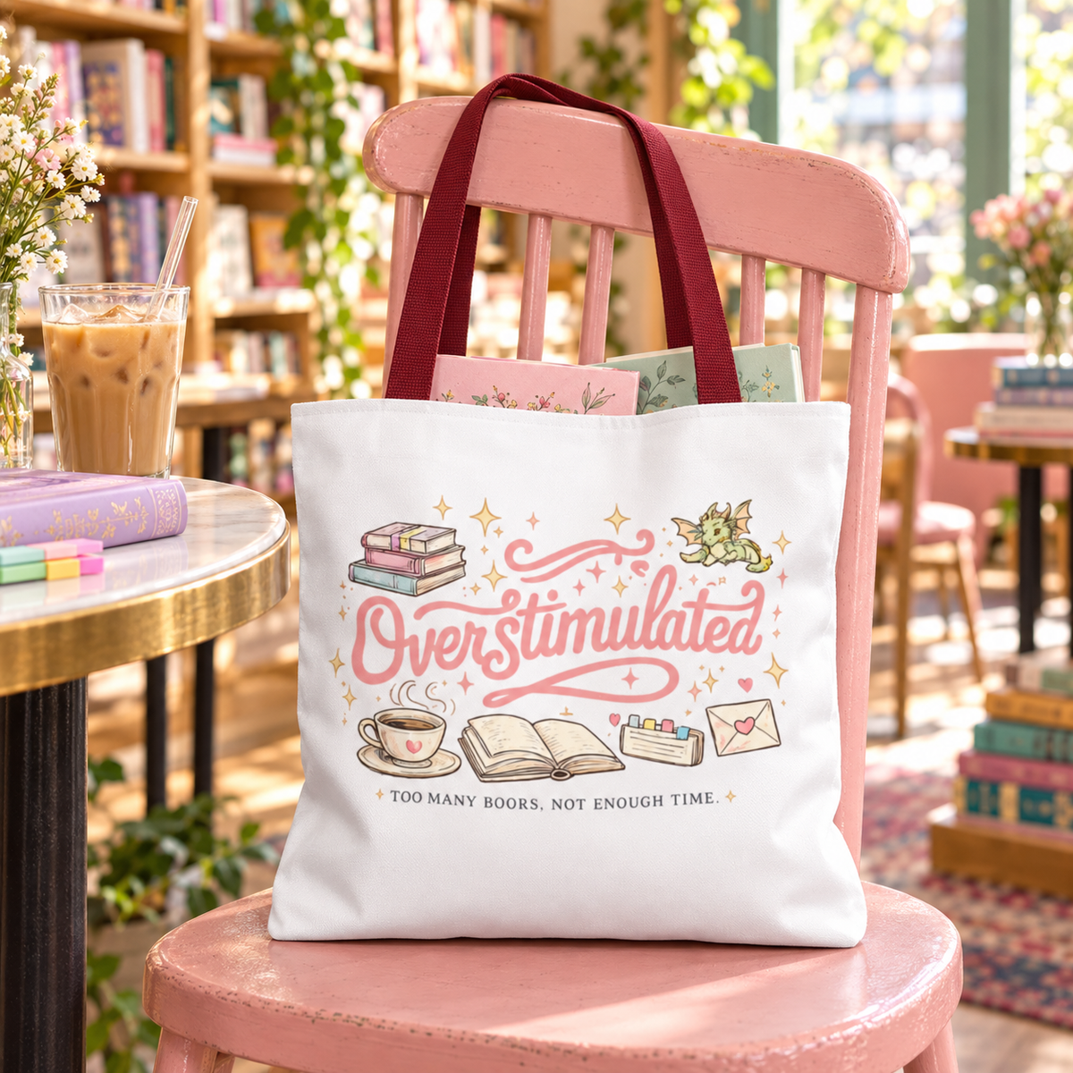 Overstimulated Book Lover Tote | Too Many Books, Not Enough Time