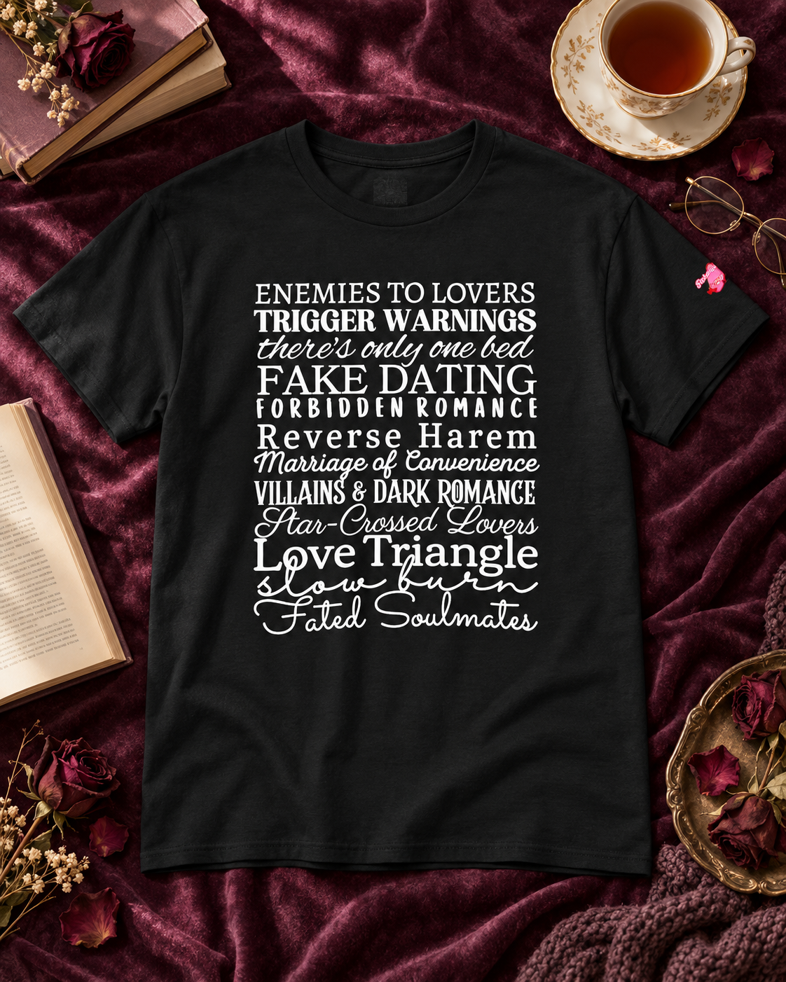 Romance Tropes Unisex Tee — Enemies to Lovers & Everything in Between