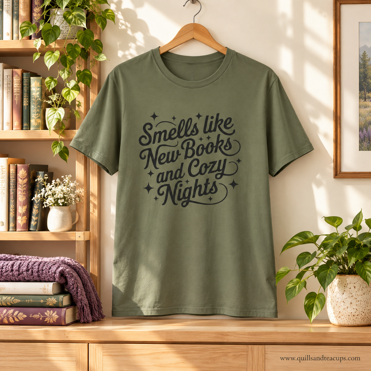 Smells Like New Books and Cozy Nights Shirt | Book Lover T-Shirt | Star Graphic Reader Tee | Librarian Gift | Bookish Shirt