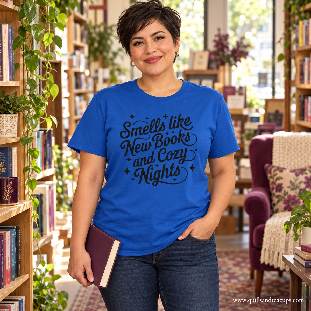 Smells Like New Books and Cozy Nights Shirt | Book Lover T-Shirt | Star Graphic Reader Tee | Librarian Gift | Bookish Shirt