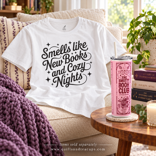 Smells Like New Books and Cozy Nights Shirt | Book Lover T-Shirt | Star Graphic Reader Tee | Librarian Gift | Bookish Shirt