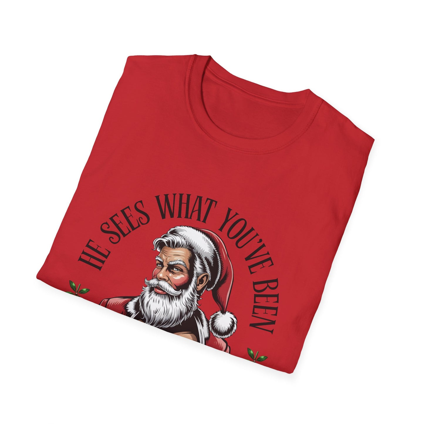 T‑Shirt — "He Sees What You've Been Reading" Funny Santa Christmas Tee, Gift for Book Readers