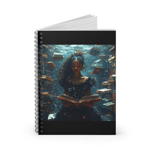 Bookcase underwater with a Girl Reading - Creative Writing, Journaling, School Supplies, Gift for Writers, Book Lovers, Art Enthusiasts
