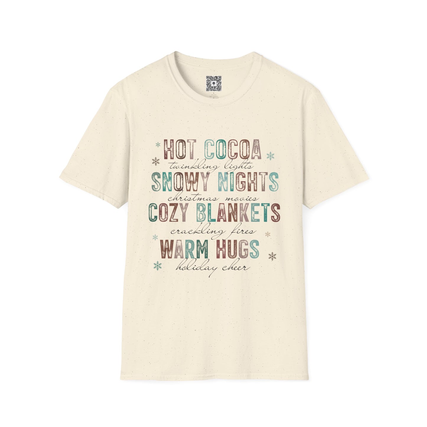 Cozy Winter Vibes T-Shirt — "Hot Cocoa, Snowy Nights, Cozy Blankets, Warm Hugs"