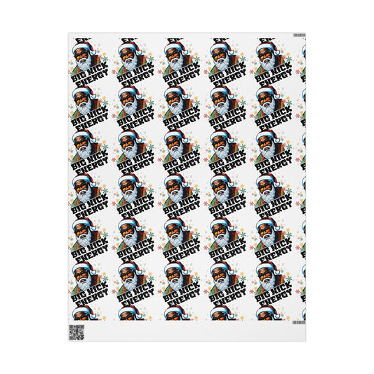 Big Nick Energy Gift Wrap | Black Santa Christmas Wrapping Paper | Funny Holiday Gift Wrap | Matte or Glossy Finish