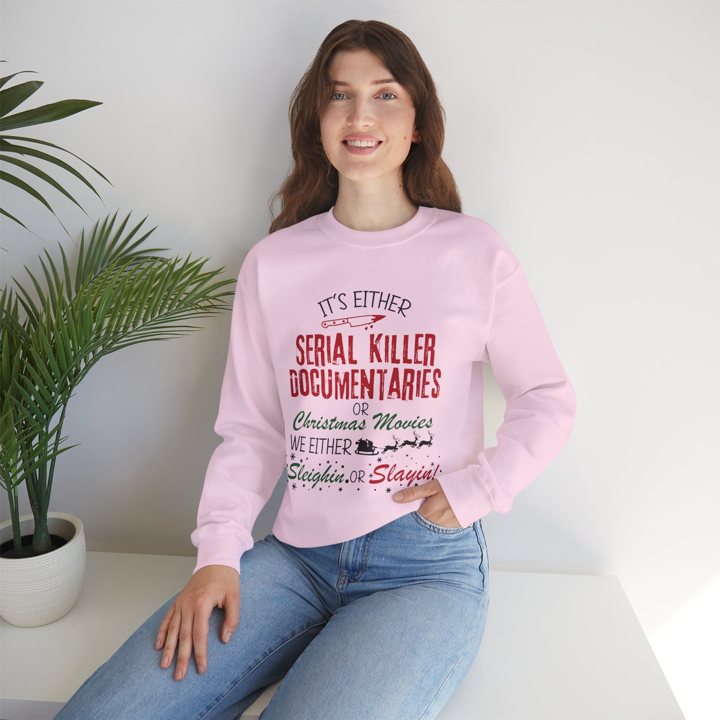Christmas True Crime Sweatshirt — "Serial Killer Documentaries or Christmas Movies" Crewneck