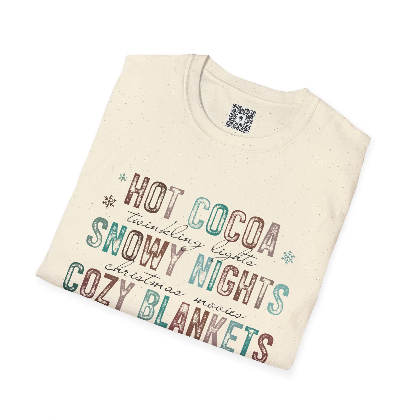 Cozy Winter Vibes T-Shirt — "Hot Cocoa, Snowy Nights, Cozy Blankets, Warm Hugs"