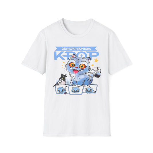 Cute K-Pop demon Cat Unisex T-Shirt, Cartoon Graphic Tee, Anime Style Shirt, Perfect Gift for Cat Lovers and K-Pop Fans, Casual Wear