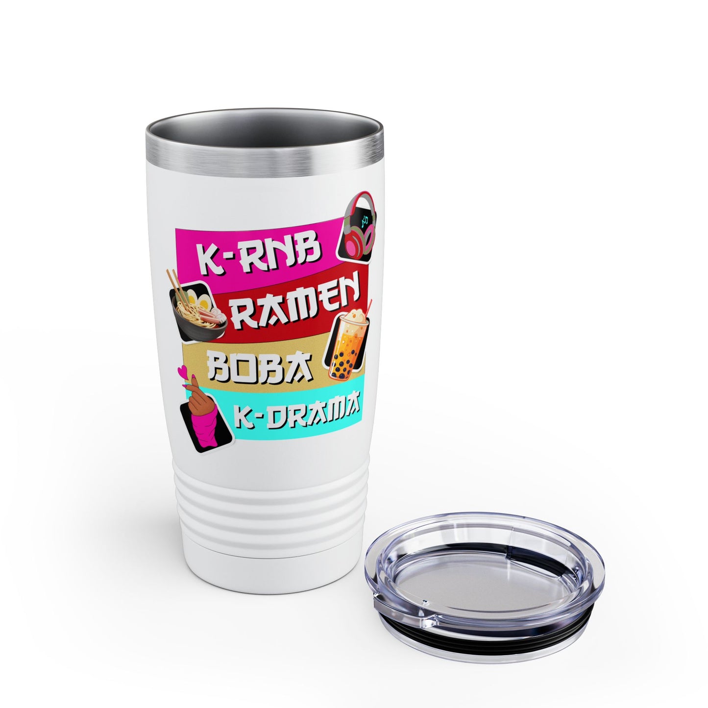 K-Drama K- RnB Lover's Ringneck Tumbler, 20oz | Cute Ramen & Boba Design | Gift for Foodies, Anime Fans, Home Decor, Travel Mug