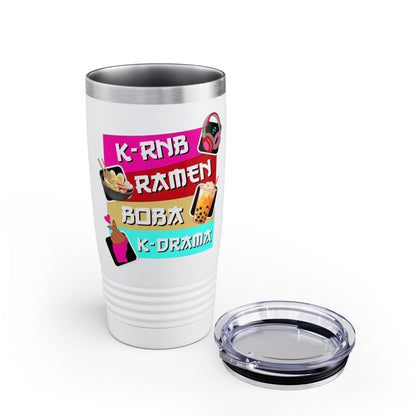 K-Drama K- RnB Lover's Ringneck Tumbler, 20oz | Cute Ramen & Boba Design | Gift for Foodies, Anime Fans, Home Decor, Travel Mug
