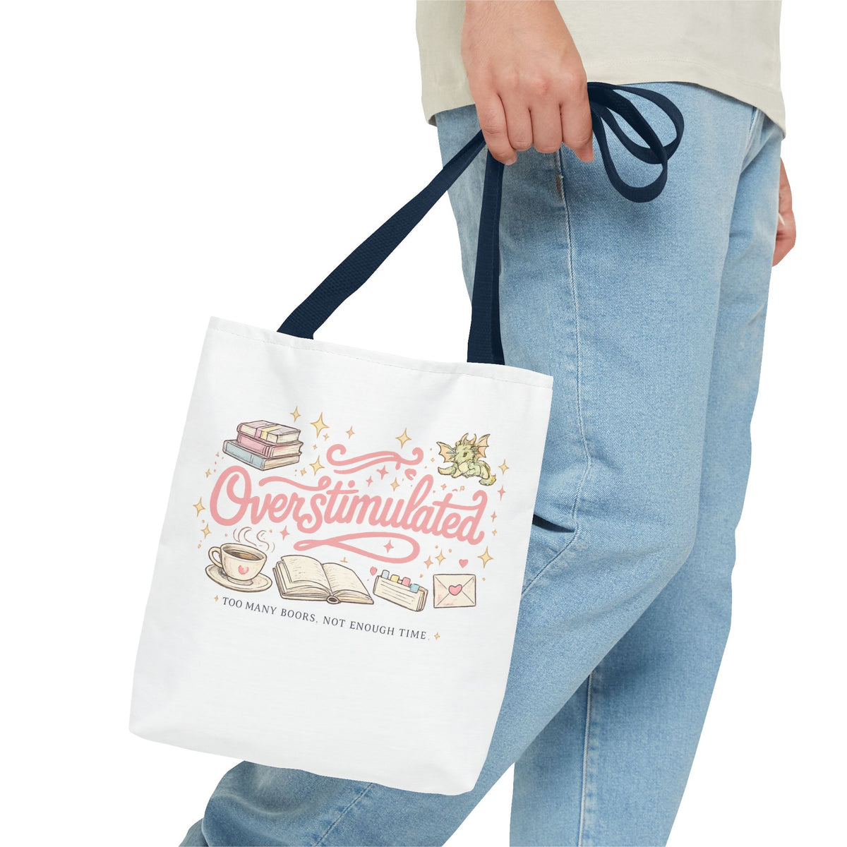 Overstimulated Book Lover Tote | Too Many Books, Not Enough Time
