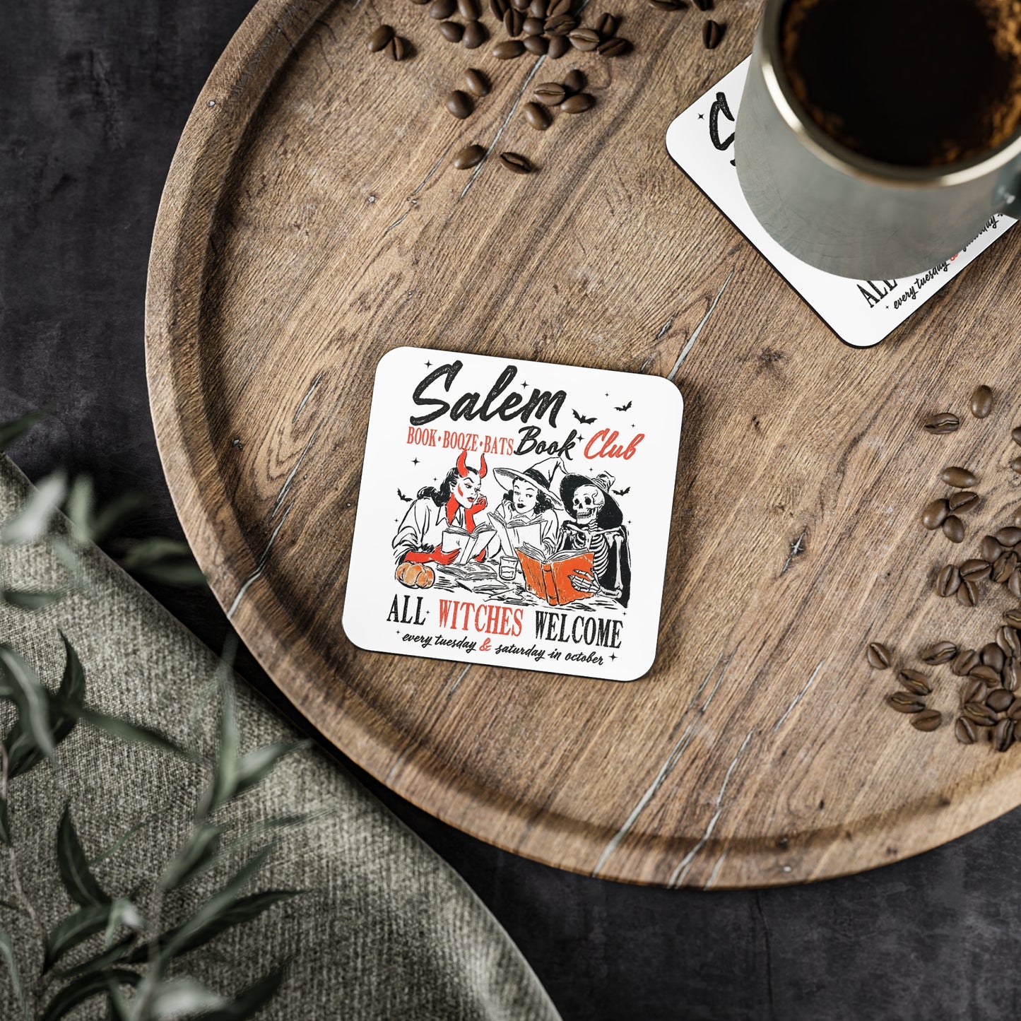 Salem Witches Club Coasters, Halloween Decor, Witchy Home Accessories, Book Club Coasters, Unique Gift for Witches
