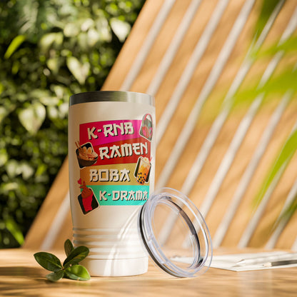 K-Drama K- RnB Lover's Ringneck Tumbler, 20oz | Cute Ramen & Boba Design | Gift for Foodies, Anime Fans, Home Decor, Travel Mug
