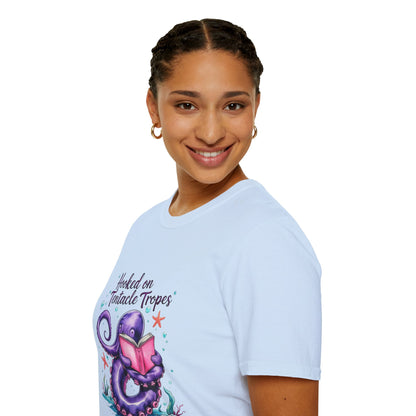 Hooked on Tentacle Tropes T-Shirt, Softstyle Tee for Book Lovers, Ocean-Themed Apparel, Gift for Readers, Monster Lovers Gift