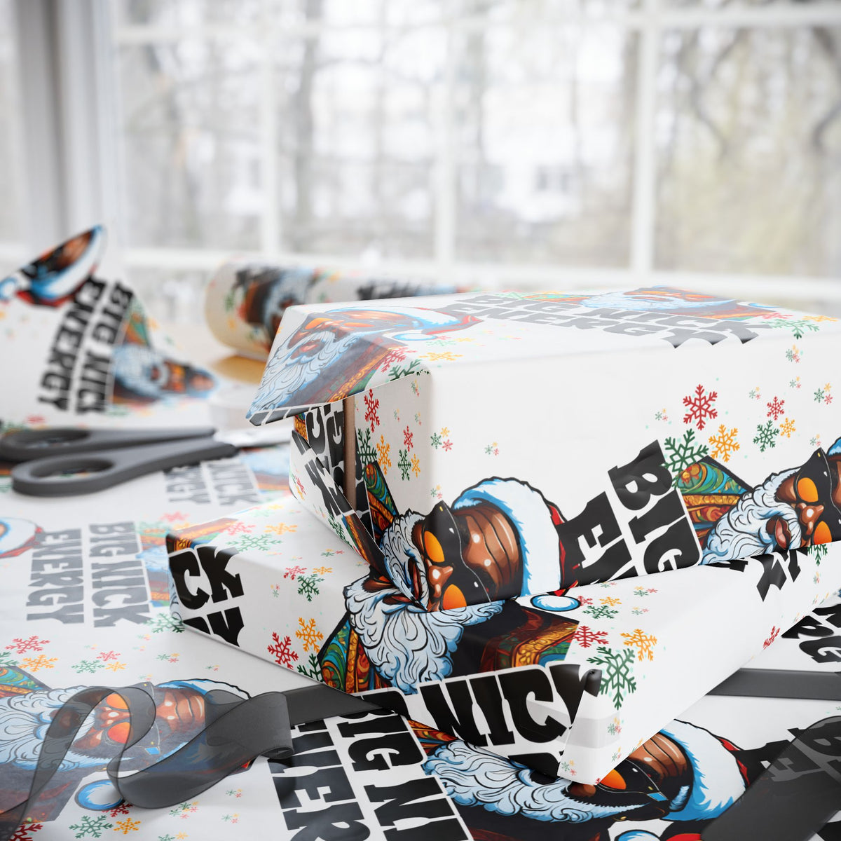 Big Nick Energy Gift Wrap | Black Santa Christmas Wrapping Paper | Funny Holiday Gift Wrap | Matte or Glossy Finish