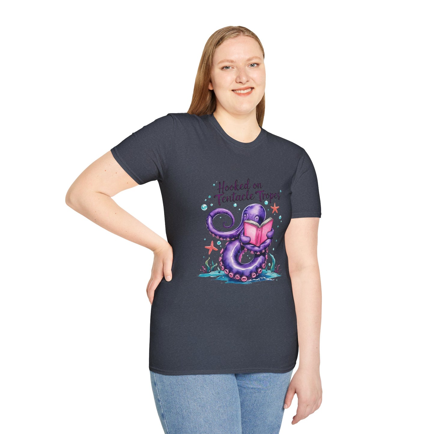 Hooked on Tentacle Tropes T-Shirt, Softstyle Tee for Book Lovers, Ocean-Themed Apparel, Gift for Readers, Monster Lovers Gift