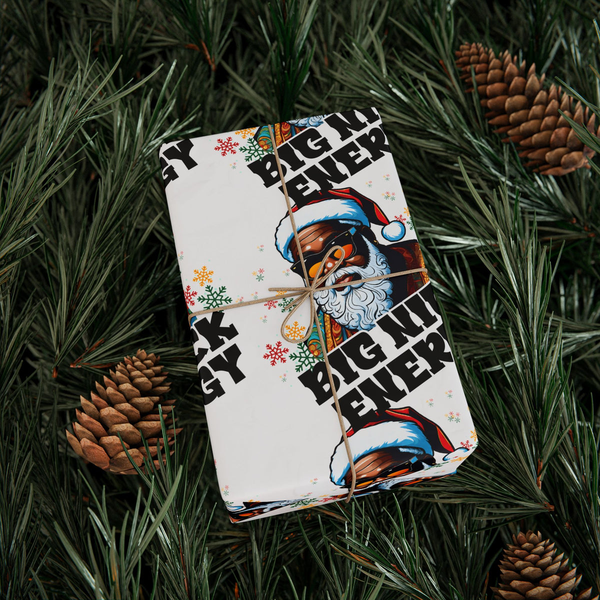 Big Nick Energy Gift Wrap | Black Santa Christmas Wrapping Paper | Funny Holiday Gift Wrap | Matte or Glossy Finish